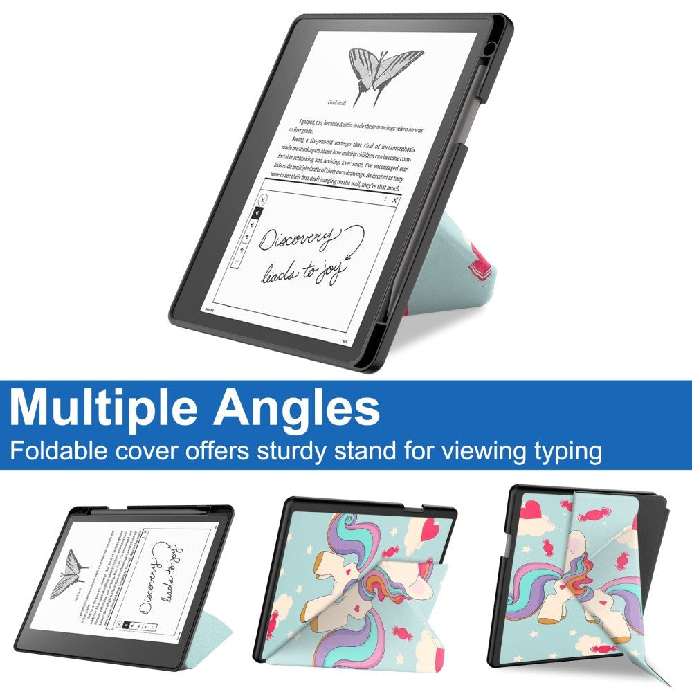 Amazon Kindle Scribe 11. generasjon (2022) Origami Leather Flip Cover m. Penneholder - Unicorn