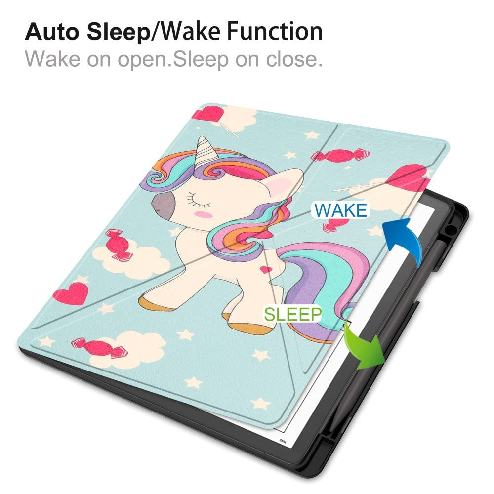 Amazon Kindle Scribe 11. generasjon (2022) Origami Leather Flip Cover m. Penneholder - Unicorn