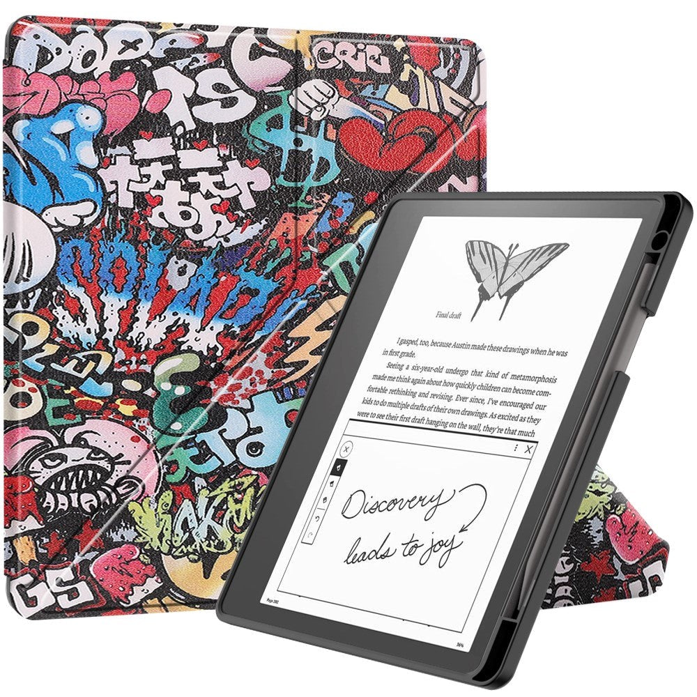Amazon Kindle Scribe 11. generasjon (2022) Origami Leather Flip Cover m. Penneholder - Graffiti