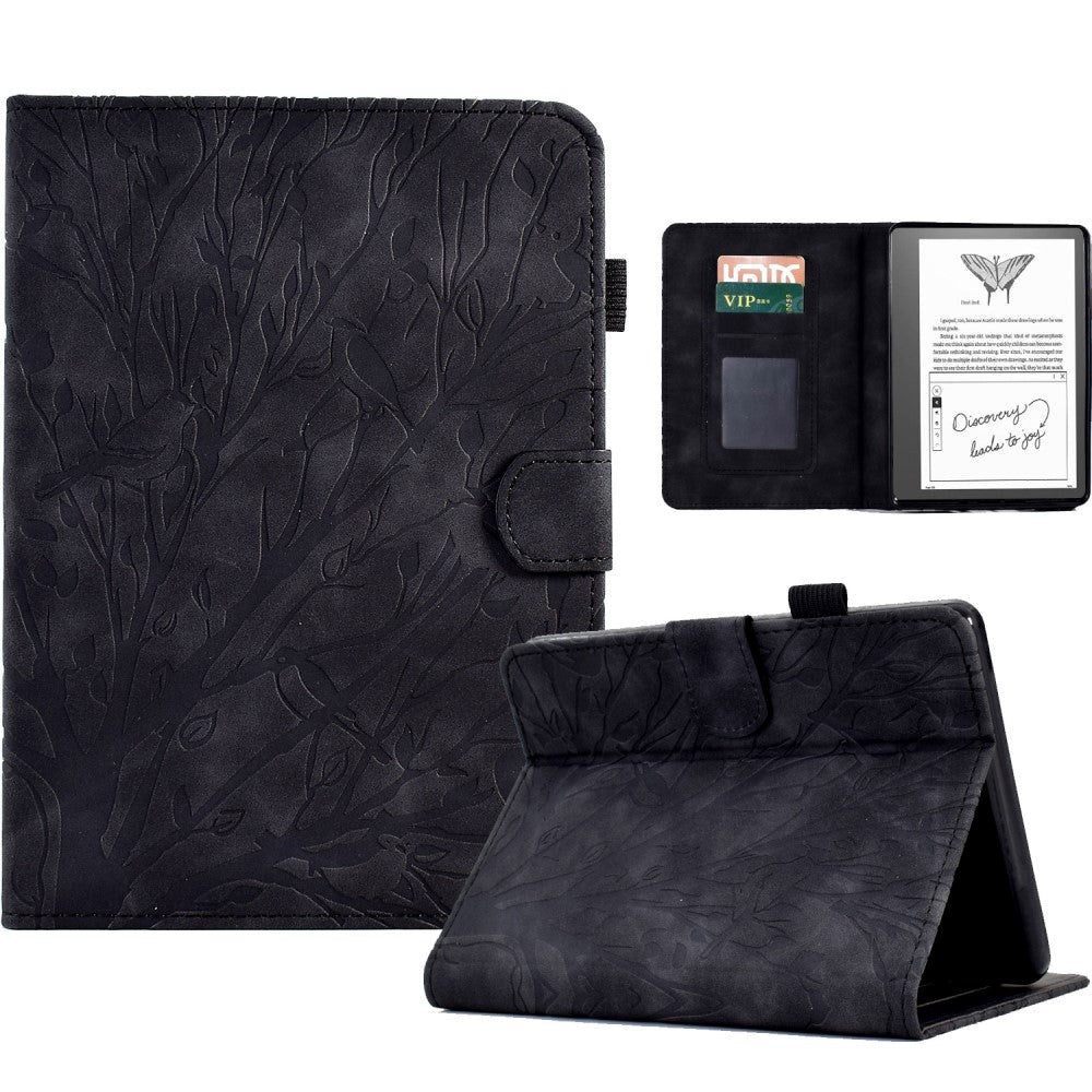 Amazon Kindle 11th Generation (2022) Leather Flip Cover m. Lommebok - Wood Imprint - Sort