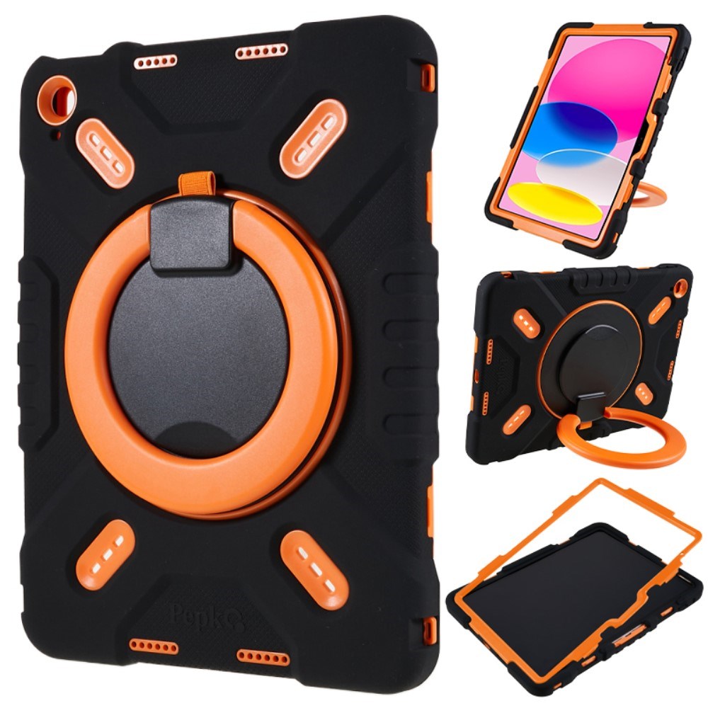 Pepkoo iPad 11" (2025) / 10.9" (2024 / 2022) Børne Cover m. Kickstand - Sort / Orange