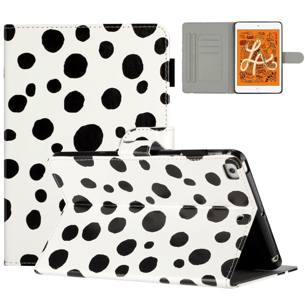 iPad Pro 9.7 (2016) / iPad Air / iPad Air 2 / iPad 9.7 (2017/2018) Leather Flip Cover m. Fargede prikker - Hvit / Svart