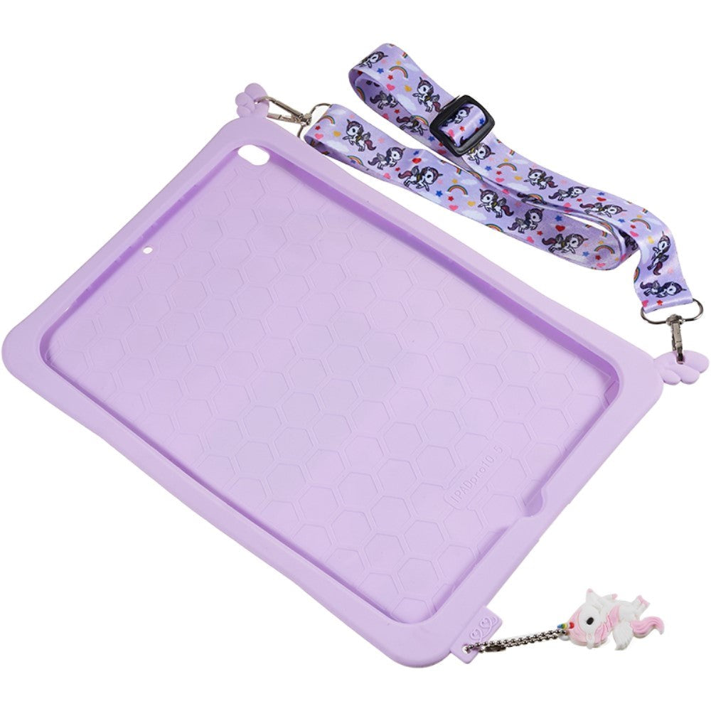 iPad 10,2" (2021 / 2020 / 2019) / Air 10,5" (2019) / Pro 10,5" silikon bakdeksel med stativ, trykk og stropp - Unicorn