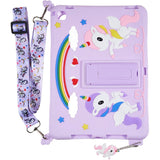 iPad 9.7 (2018-2017) / iPad Air / iPad Air 2 Silikon Bakdeksel m. Stativ, trykk og stropp - Unicorn