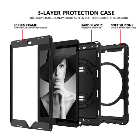 iPad 10,2" (2021 / 2020 / 2019) Craftsman-bakdeksel med håndholder, stativ og Apple blyantholder - svart