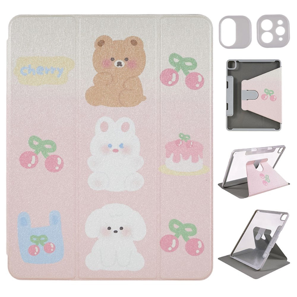 iPad Pro 12,9" (2022 / 2021 / 2020 / 2018) Hybrid Flip-deksel med 360° støtte, kamerabeskyttelse og Apple blyantholder - dyr / gjennomsiktig