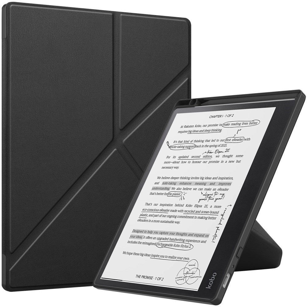 EIDERWOOD Kobo Elipsa 2E Origami Faux Leather Flip Cover m. Penneholder - Svart