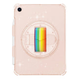 iPad 10,2" (2021 / 2020 / 2019) Bakdeksel i hardplast med håndholder, støtteben og skulderstropp - gjennomsiktig / glitter gull