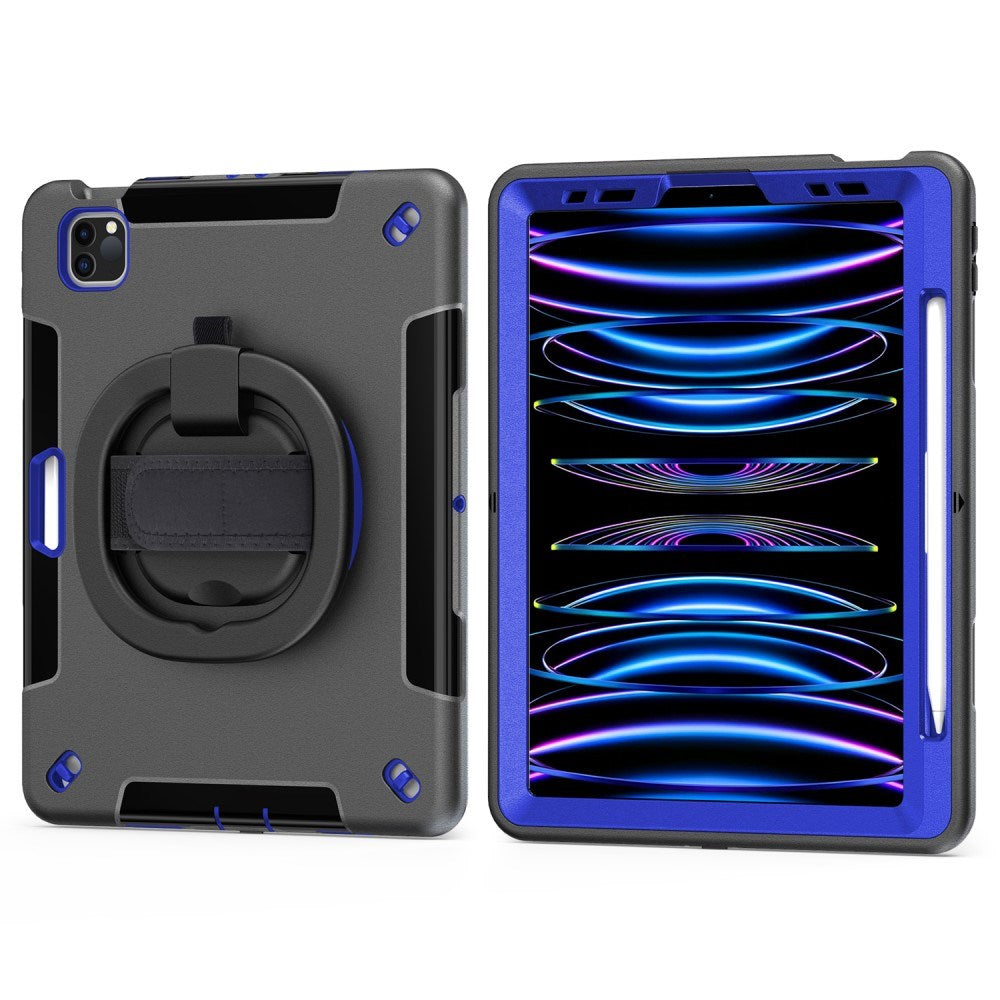 EIDERWOOD iPad Air 10.9-11" (2025-2020) / Pro 11" (2022-2018) Håndværker Cover m. Beskyttelsesfilm & Håndholder - Sort / Koboltblå