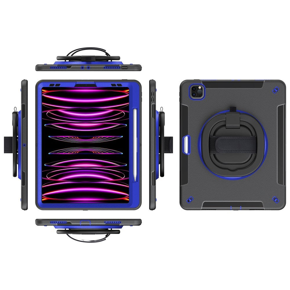 EIDERWOOD iPad Air 13" (2025 / 2024) / Pro 12.9" (2022 / 2021 / 2020 / 2018) Håndværker Cover m.  Apple Pencil Holder & Skulderstrop - Sort / Koboltblå