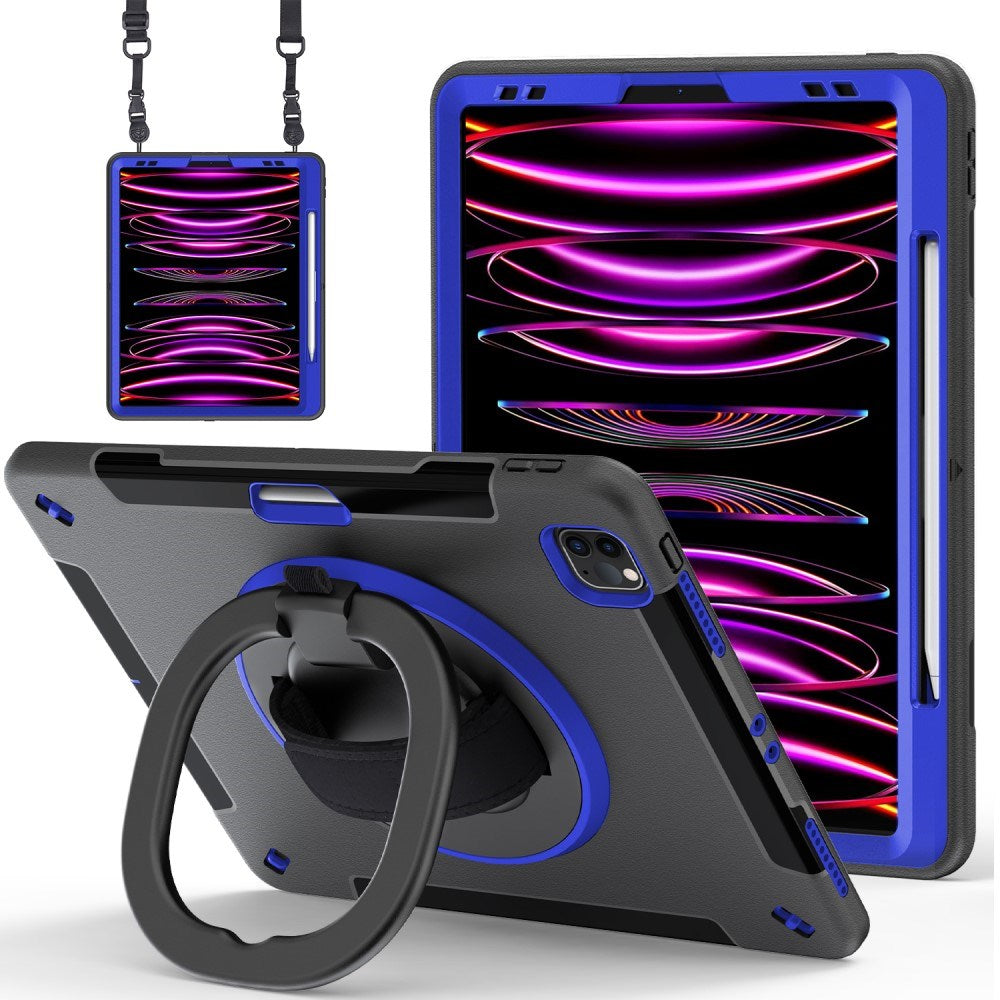 EIDERWOOD iPad Air 13" (2025 / 2024) / Pro 12.9" (2022 / 2021 / 2020 / 2018) Håndværker Cover m.  Apple Pencil Holder & Skulderstrop - Sort / Koboltblå