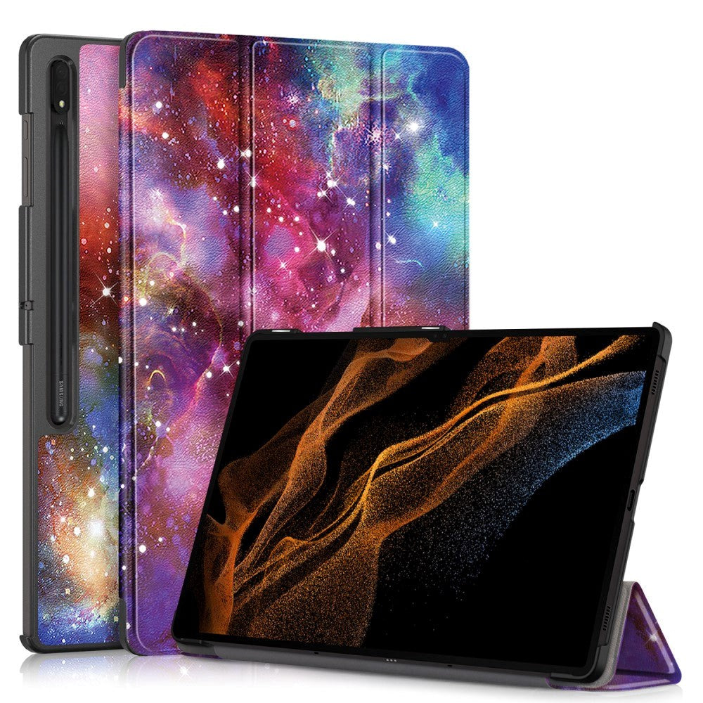 Samsung Tab S9 Ultra Tri-Fold Leather Flip Cover m. Stativfunksjon - Galaxy