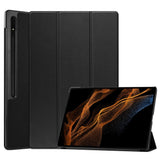 Samsung Galaxy Tab S9 Ultra Tri-Fold Leather Flip Cover m. Stativfunksjon - Sort