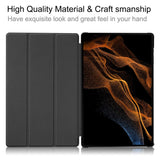 Samsung Galaxy Tab S9 Ultra Tri-Fold Leather Flip Cover m. Stativfunksjon - Sort