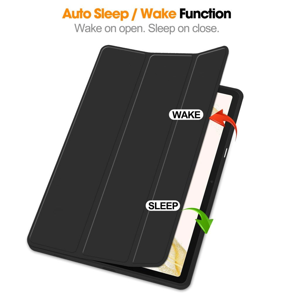 Samsung Galaxy Tab S9+ (Plus) Magnetisk Tri-Fold Leather Flip Cover m. Blyantholder - Svart