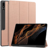 Samsung Galaxy Tab S9 Ultra Tri-Fold Leather Flip Cover m. Stativfunksjon &amp; blyantholder - Rose Gold