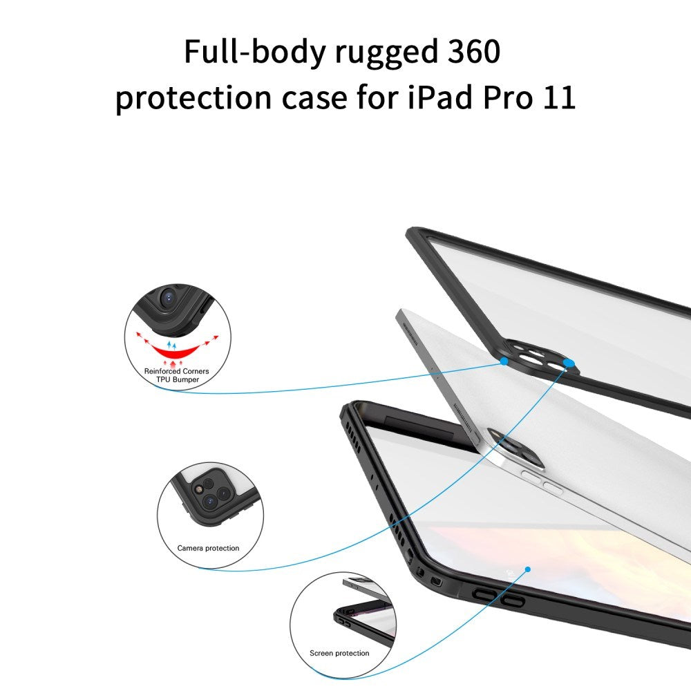 iPad Pro 11" (2022 / 2021 / 2020 / 2018) Vanntett deksel med skjermbeskytter - Gjennomsiktig / Svart