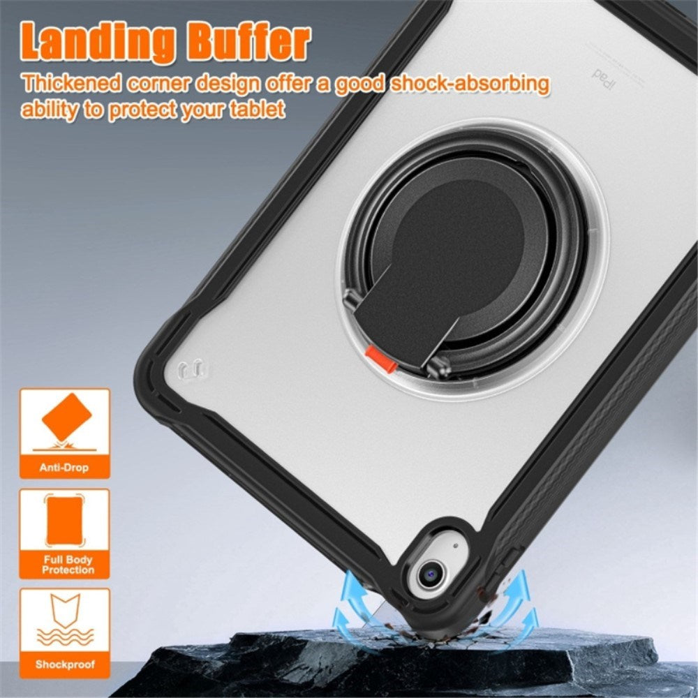 iPad 11" (2025) / iPad 10.9" (2024/2022) Håndværker Bagside Cover m. Håndholder & Kickstand - Gennemsigtig / Sort