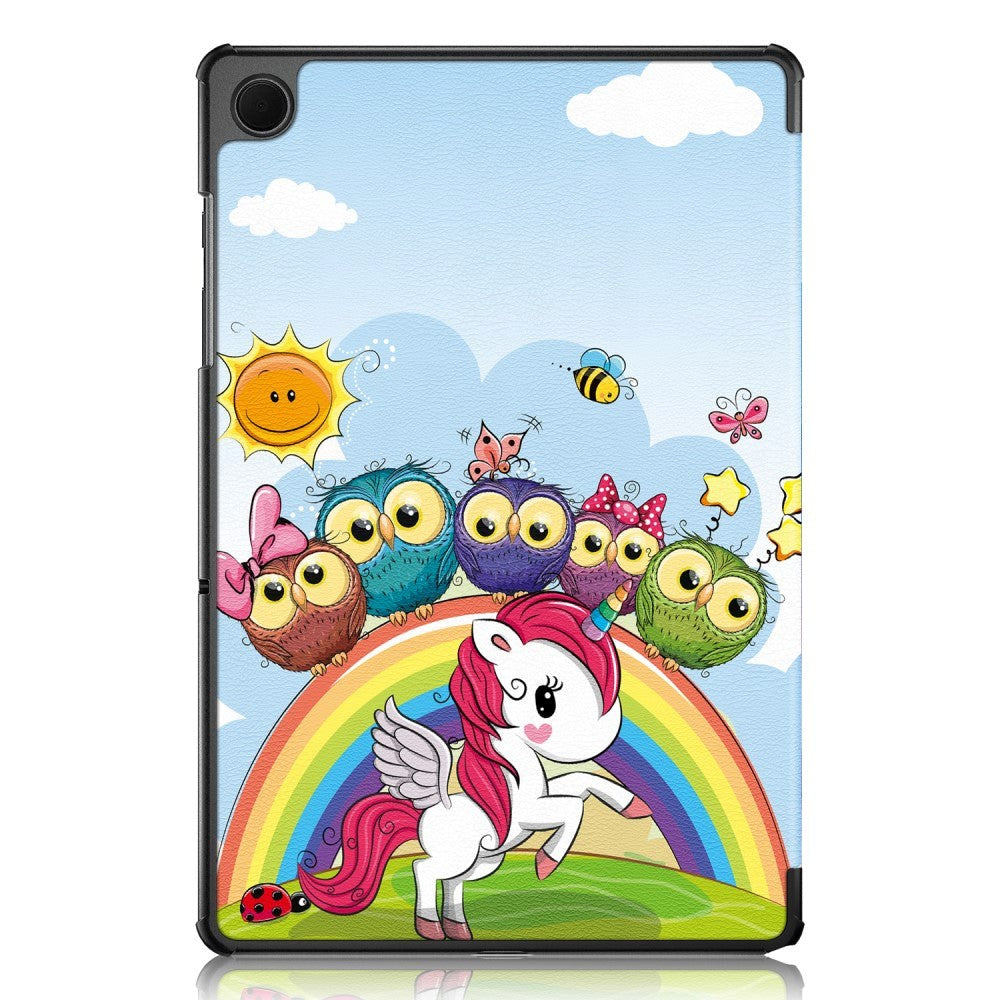 Samsung Galaxy Tab A9+ (pluss) Tri-Fold Faux Leather Flip Cover m. Søvnfunksjon - Unicorn