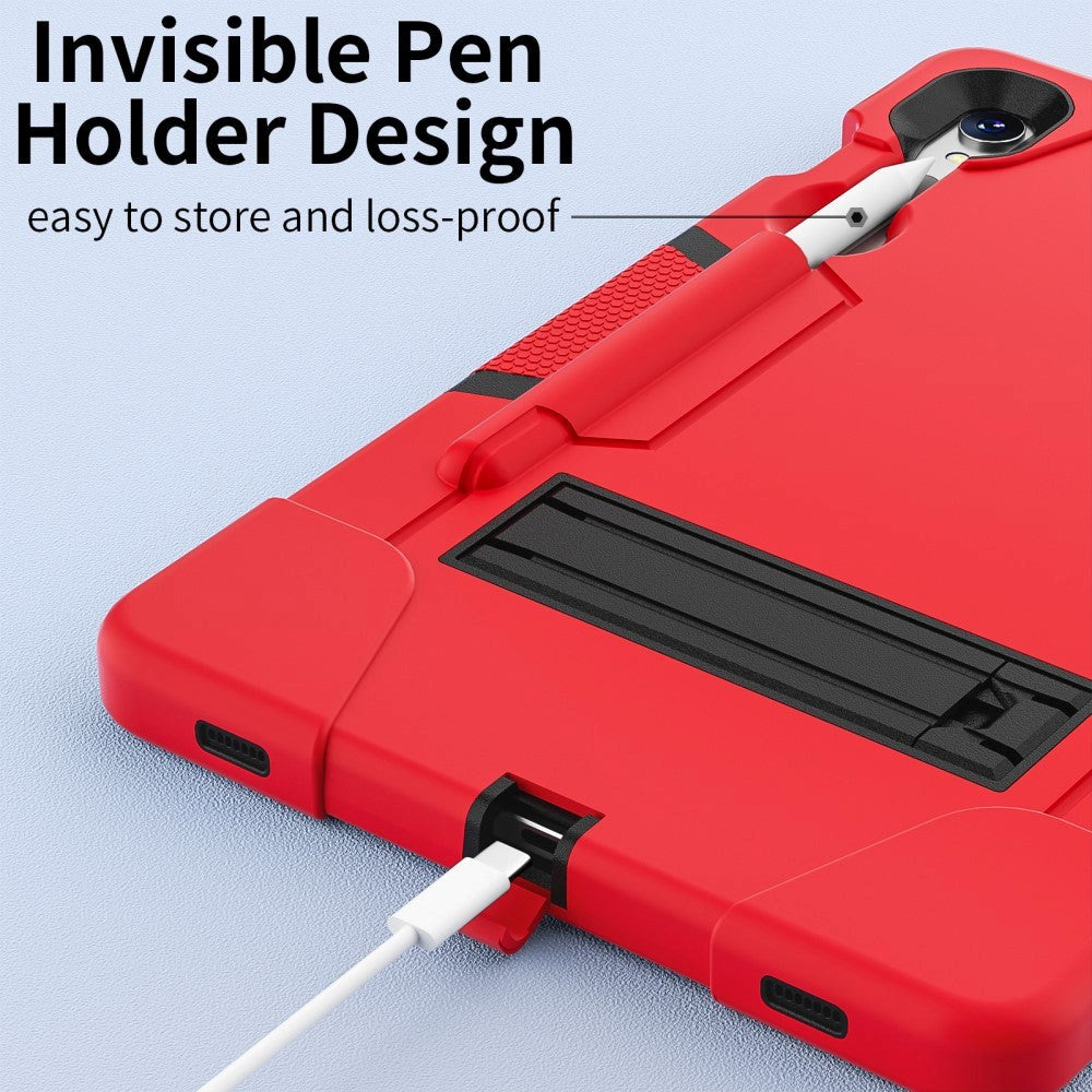 Samsung Galaxy Tab S9 / S9 FE Craftsman Cover m. Penneholder og stativ - Rød / Svart