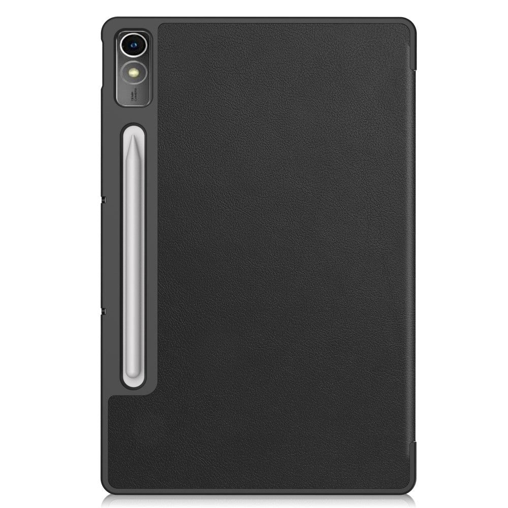 Lenovo Tab P12 Magnetic Tri-Fold Leather Flip Cover m. Blyantholder - Svart