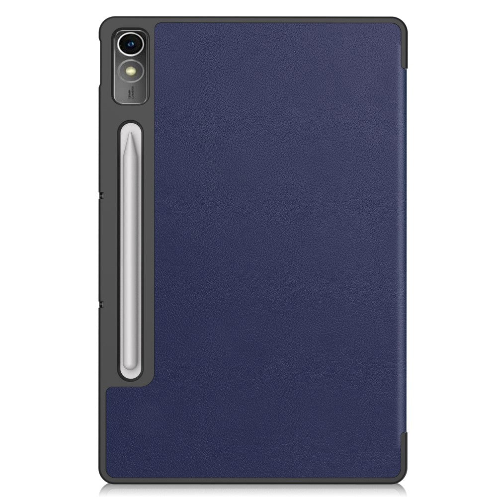 Lenovo Tab P12 Magnetic Tri-Fold Leather Flip Cover m. Blyantholder - Mørkeblå