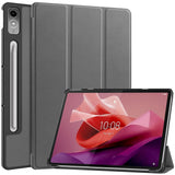 Lenovo Tab P12 Magnetic Tri-Fold Leather Flip Cover m. Blyantholder - Grå
