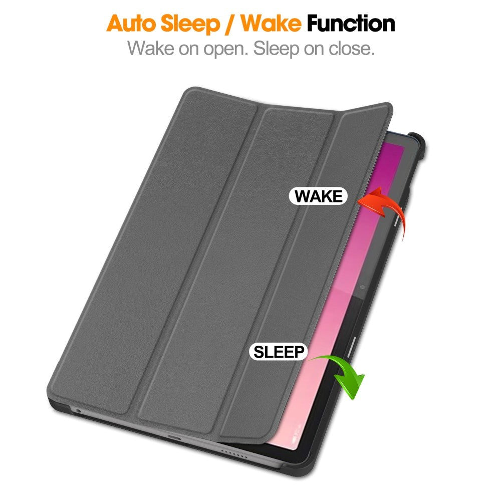 Lenovo Tab P12 Magnetic Tri-Fold Leather Flip Cover m. Blyantholder - Grå