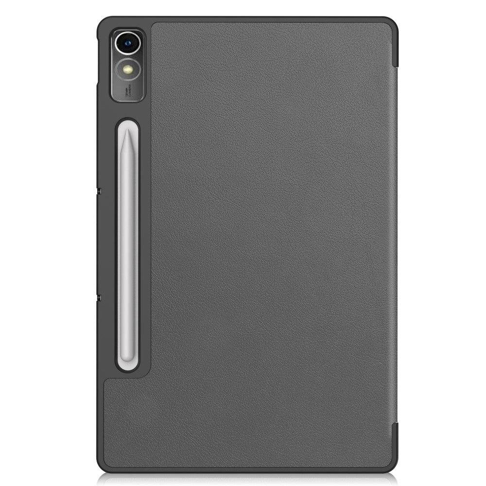 Lenovo Tab P12 Magnetic Tri-Fold Leather Flip Cover m. Blyantholder - Grå
