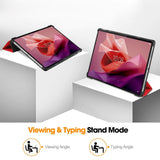 Lenovo Tab P12 Magnetic Tri-Fold Leather Flip Cover m. Blyantholder - Rød