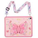 iPad 11" (2025) / iPad 10.9" (2024/2022) Barnedeksel - Butterfly Kickstand Silikondeksel m. Skulderstropp - Rosa