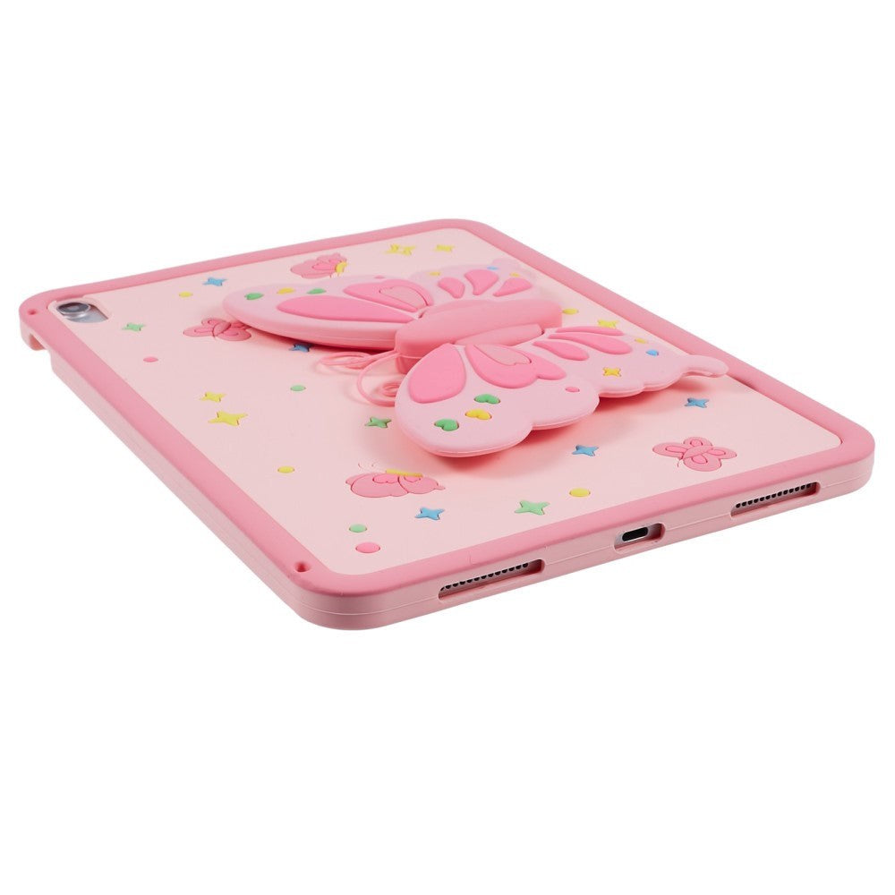 iPad 11" (2025) / iPad 10.9" (2024/2022) Barnedeksel - Butterfly Kickstand Silikondeksel m. Skulderstropp - Rosa