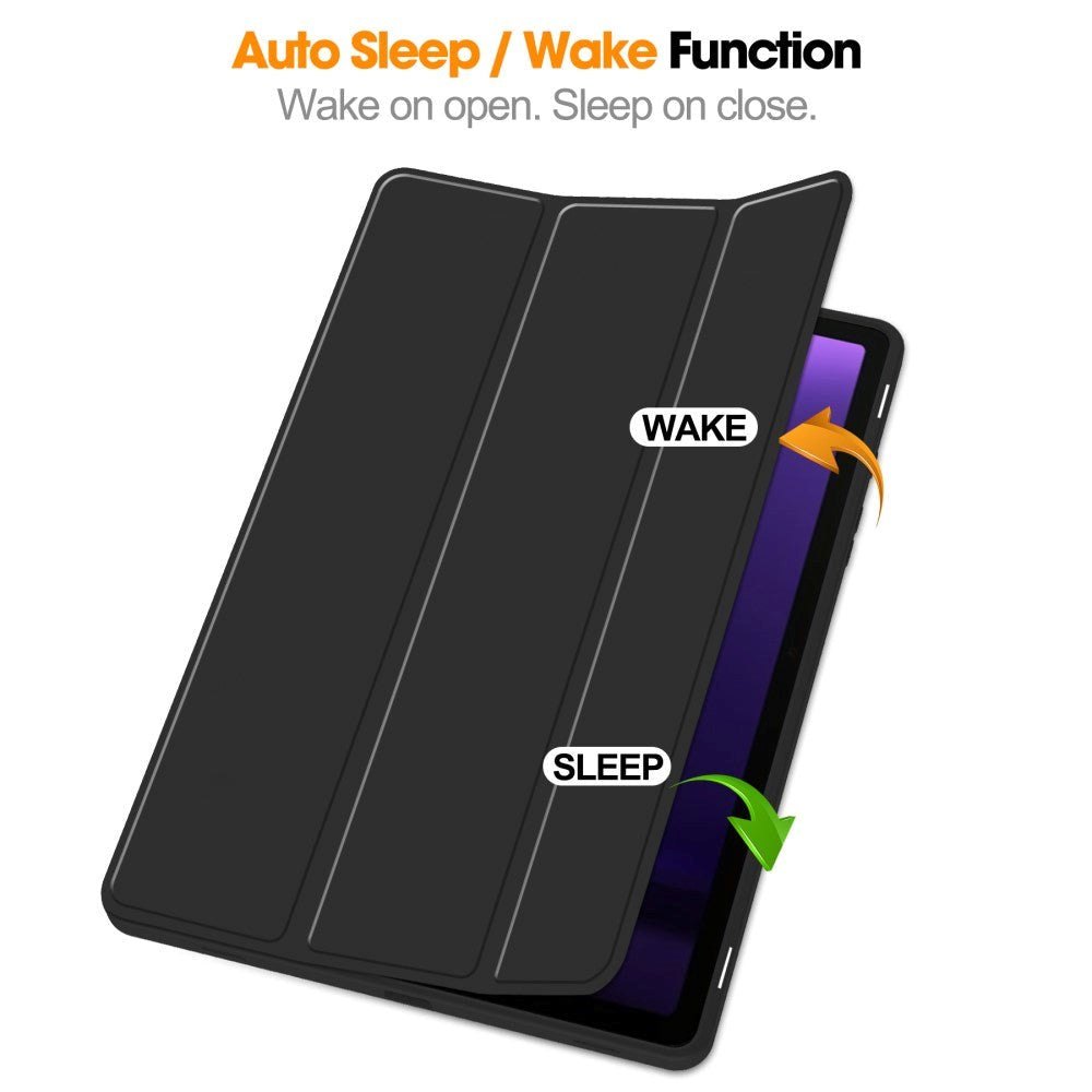 Samsung Galaxy Tab S9 FE Magnetisk Tri-Fold Leather Flip Cover m. Blyantholder - Svart