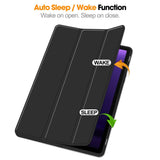 Samsung Galaxy Tab S9 FE Magnetisk Tri-Fold Leather Flip Cover m. Blyantholder - Svart