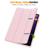 Samsung Galaxy Tab S9 FE Magnetisk Tri-Fold Leather Flip Cover m. Blyantholder - Rosa
