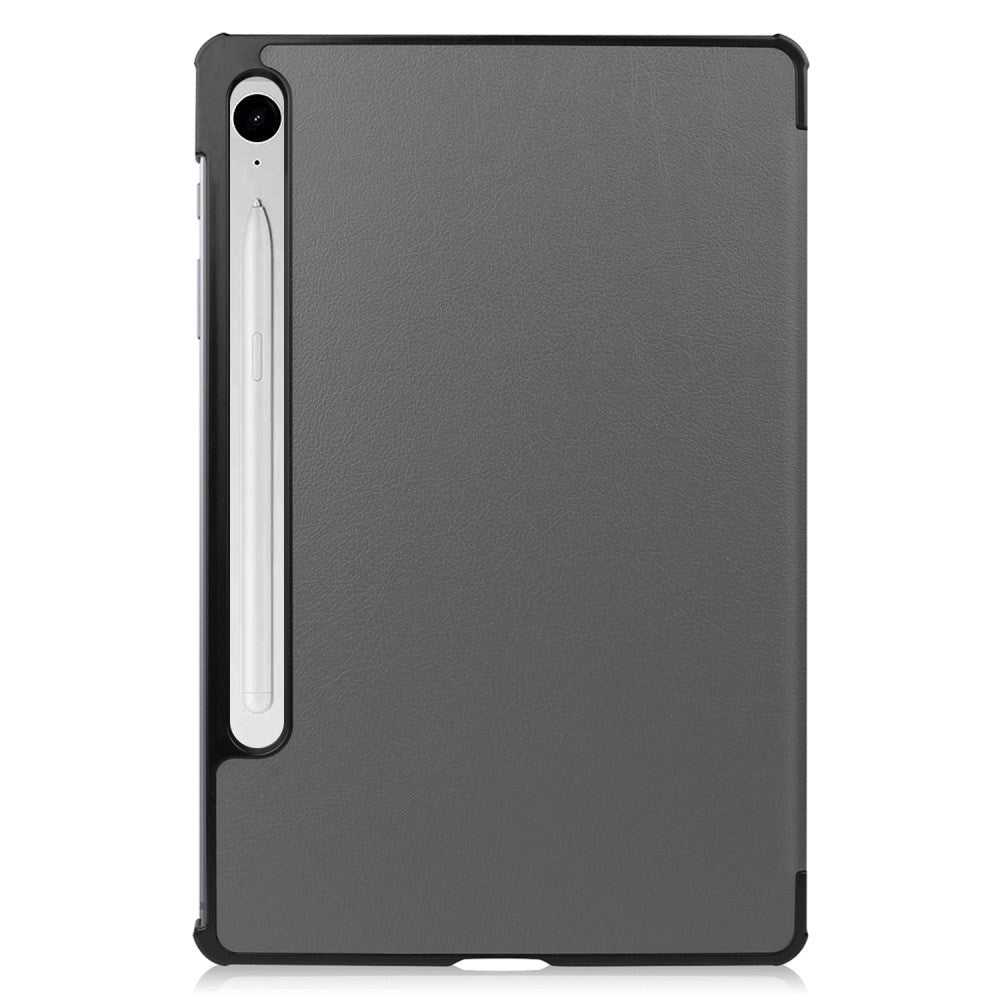 Samsung Galaxy Tab S9 FE Tri-Fold Leather Flip Cover m. Stativfunksjon - Grå