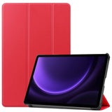 Samsung Galaxy Tab S9 FE Tri-Fold Leather Flip Cover m. Stativfunksjon - Rød