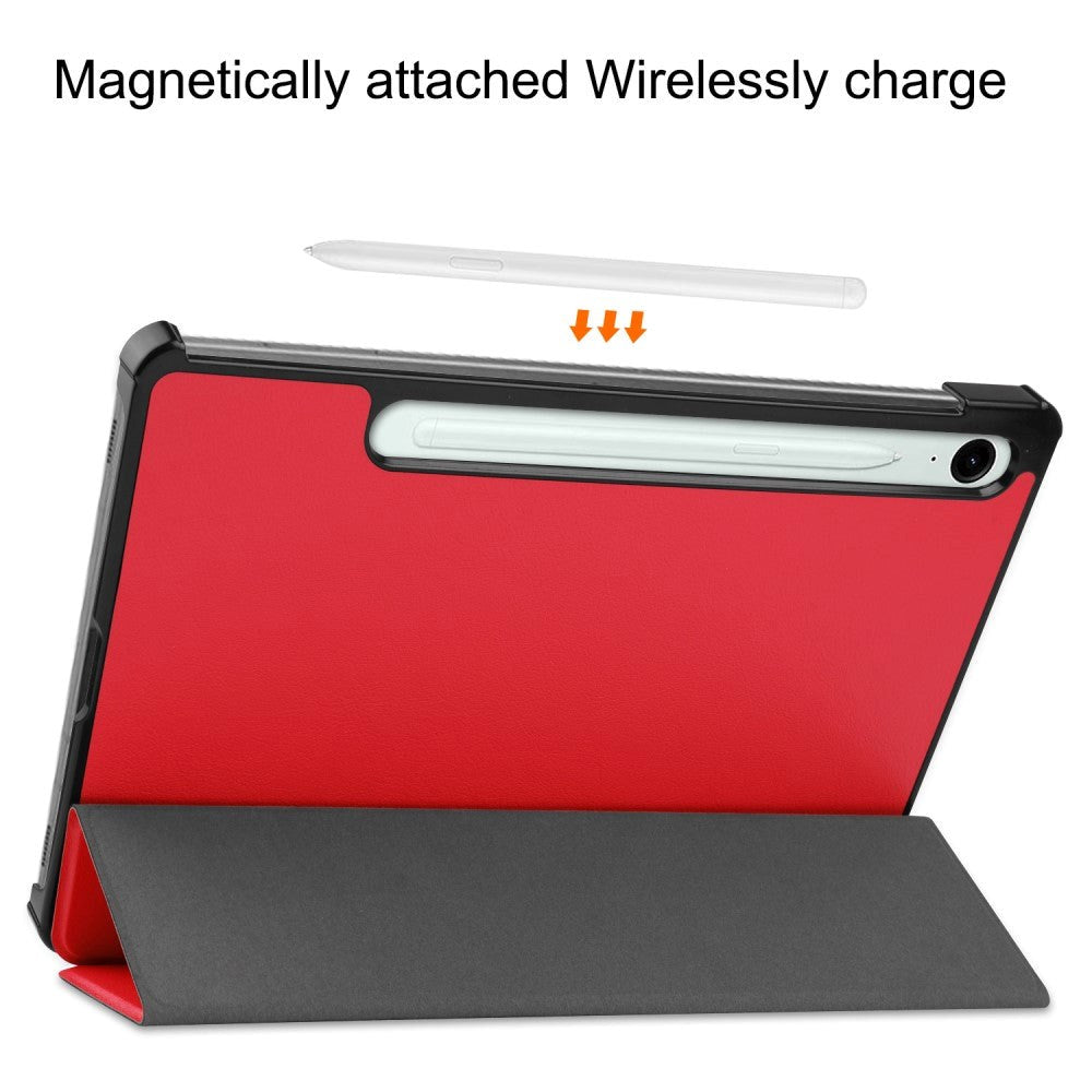 Samsung Galaxy Tab S9 FE Tri-Fold Leather Flip Cover m. Stativfunksjon - Rød