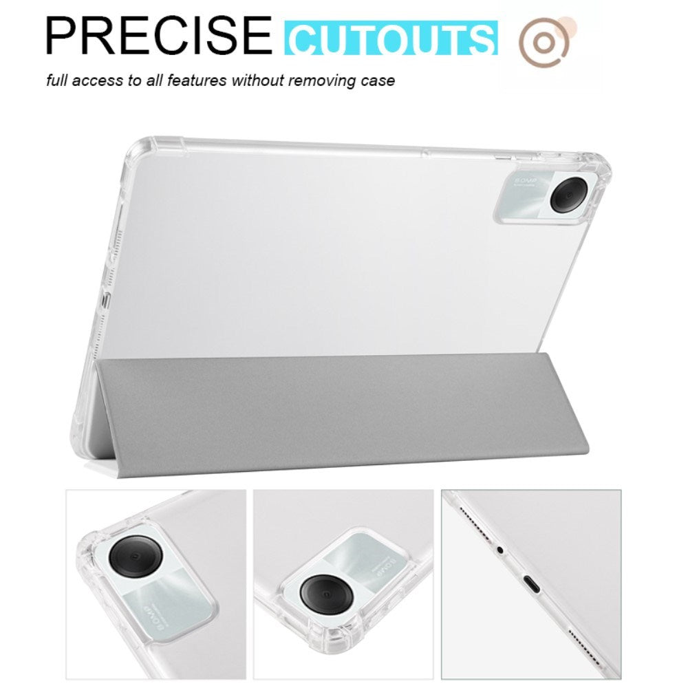 EIDERWOOD Xiaomi Redmi Pad SE Tri-fold Leather Flip Cover m. Gjennomsiktig rygg - Grå