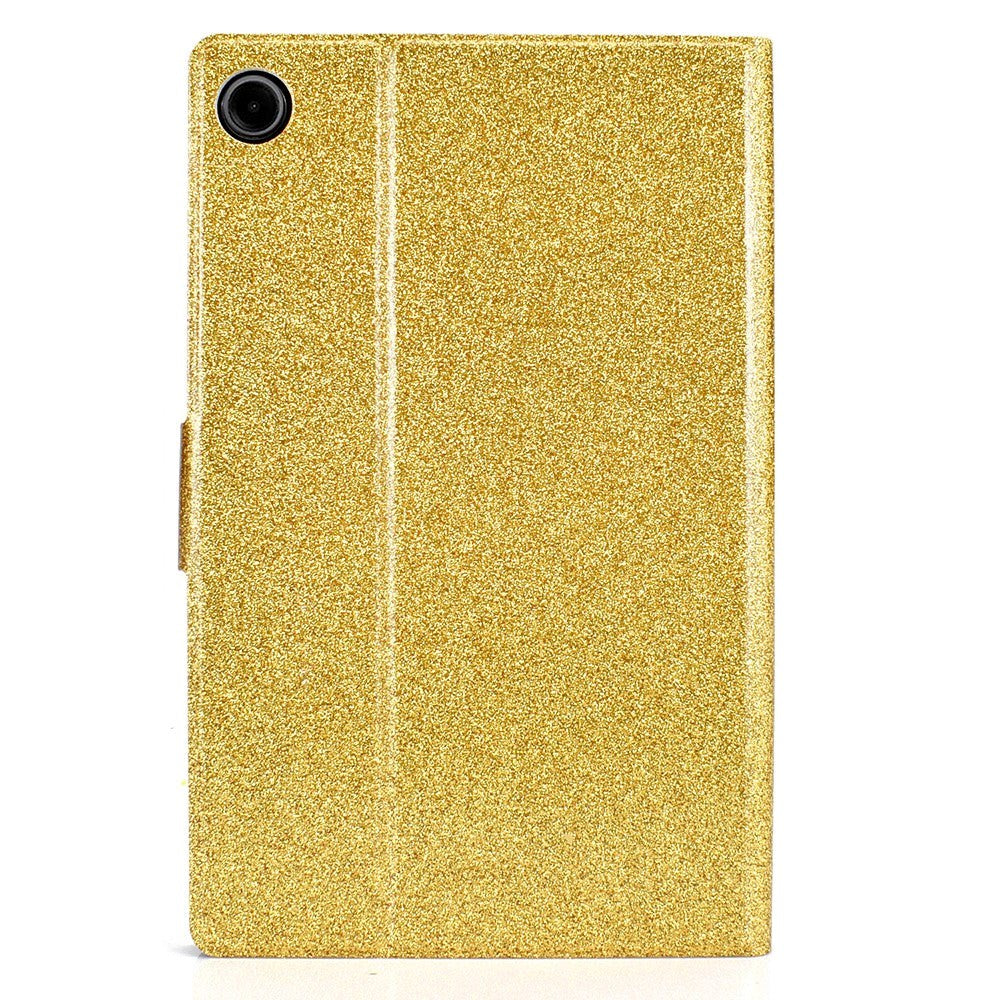 Samsung Galaxy Tab A9 glitterdeksel m. Flip Stand &amp; Kortholder - Gull Glitter