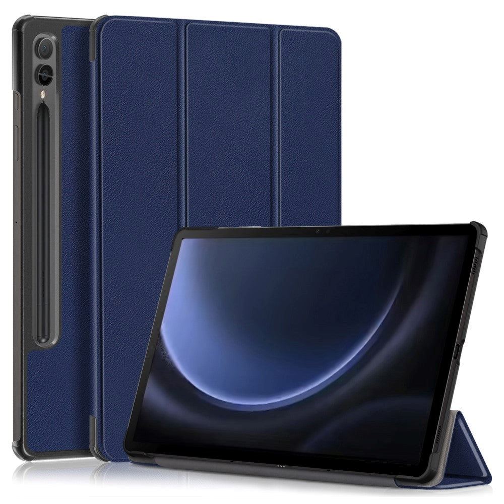 Samsung Galaxy Tab S9 FE + (pluss) Tri-Fold Leather Flip Cover m. Stativfunksjon - Blå