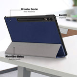 Samsung Galaxy Tab S9 FE + (pluss) Tri-Fold Leather Flip Cover m. Stativfunksjon - Blå