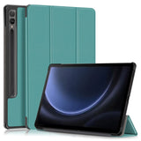 Samsung Galaxy Tab S9 FE + (pluss) Tri-Fold Leather Flip Cover m. Stativfunksjon - Grønn