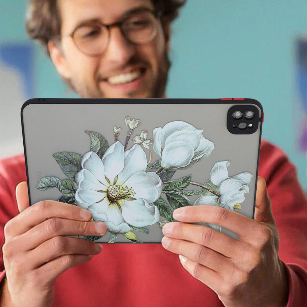 iPad Pro 11" (2022 / 2021 / 2020) fleksibelt bakdeksel - Matt gjennomsiktig / hvite blomster