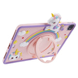 iPad Air (2022 / 2020) / Pro 11 (2022 / 2021 / 2020 / 2018) Bakdeksel for barn m. Stativ og tegneserie - Rosa
