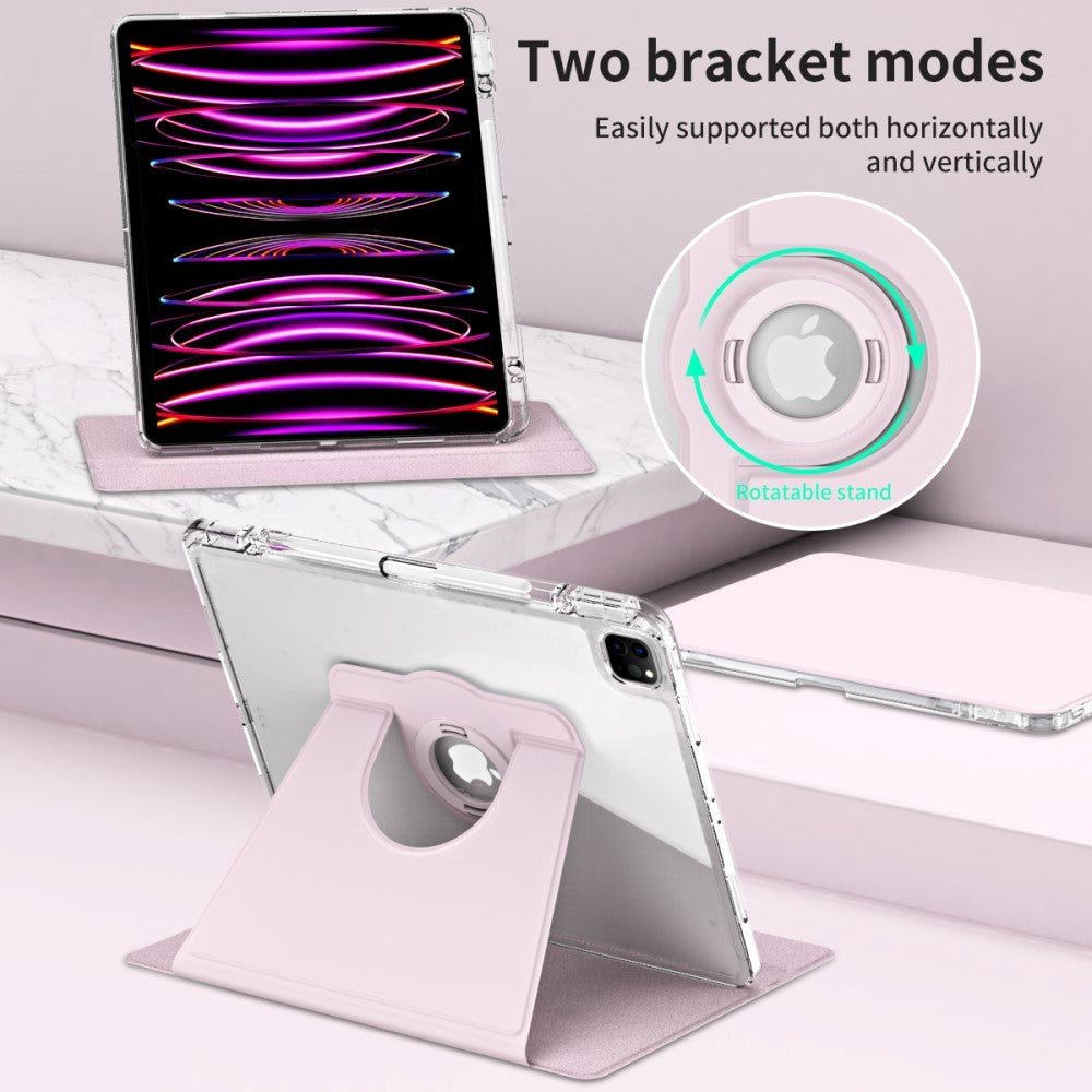 iPad Pro 12,9" (2022 / 2021 / 2020 / 2018) 2-i-1 Hybrid Flip-deksel med pennholder og kameralinsebeskytter - rosa / gjennomsiktig