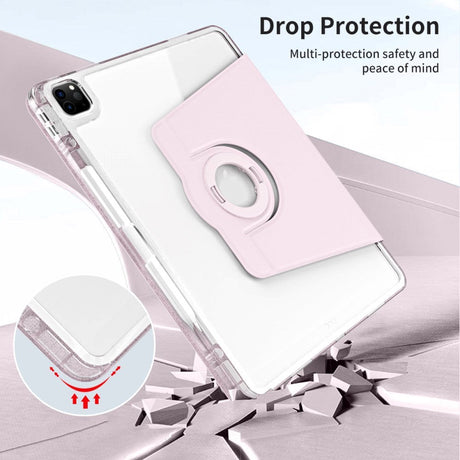 iPad Pro 12,9" (2022 / 2021 / 2020 / 2018) 2-i-1 Hybrid Flip-deksel med pennholder og kameralinsebeskytter - rosa / gjennomsiktig