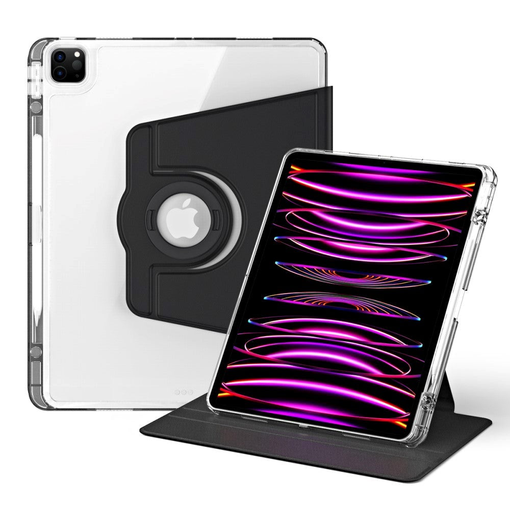 iPad Pro 12,9" (2022 / 2021 / 2020 / 2018) 2-i-1 Hybrid Flip-deksel med pennholder og kameralinsebeskytter - svart / gjennomsiktig