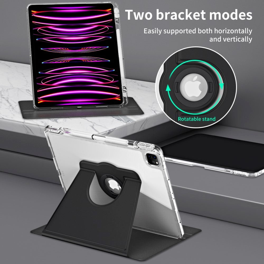 iPad Pro 12,9" (2022 / 2021 / 2020 / 2018) 2-i-1 Hybrid Flip-deksel med pennholder og kameralinsebeskytter - svart / gjennomsiktig