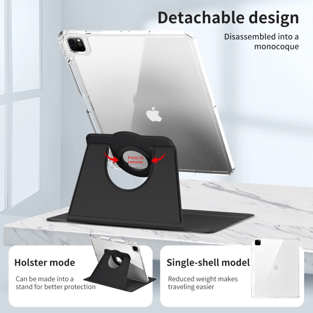 iPad Pro 12,9" (2022 / 2021 / 2020 / 2018) 2-i-1 Hybrid Flip-deksel med pennholder og kameralinsebeskytter - svart / gjennomsiktig